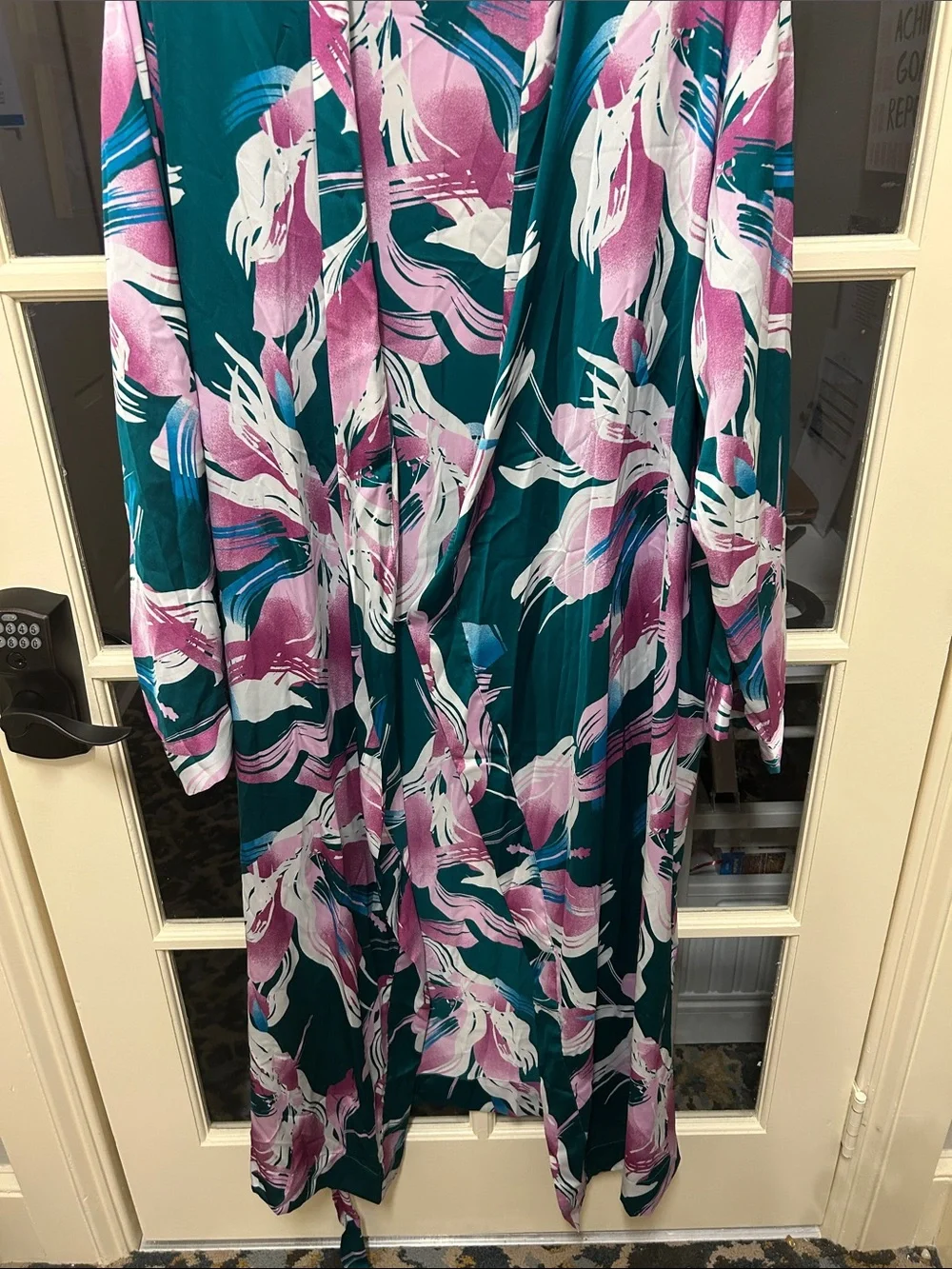 Vivid Teal & Pink/Magenta Fuschia tropical Print, Retro 80s/90s loungewear robe,